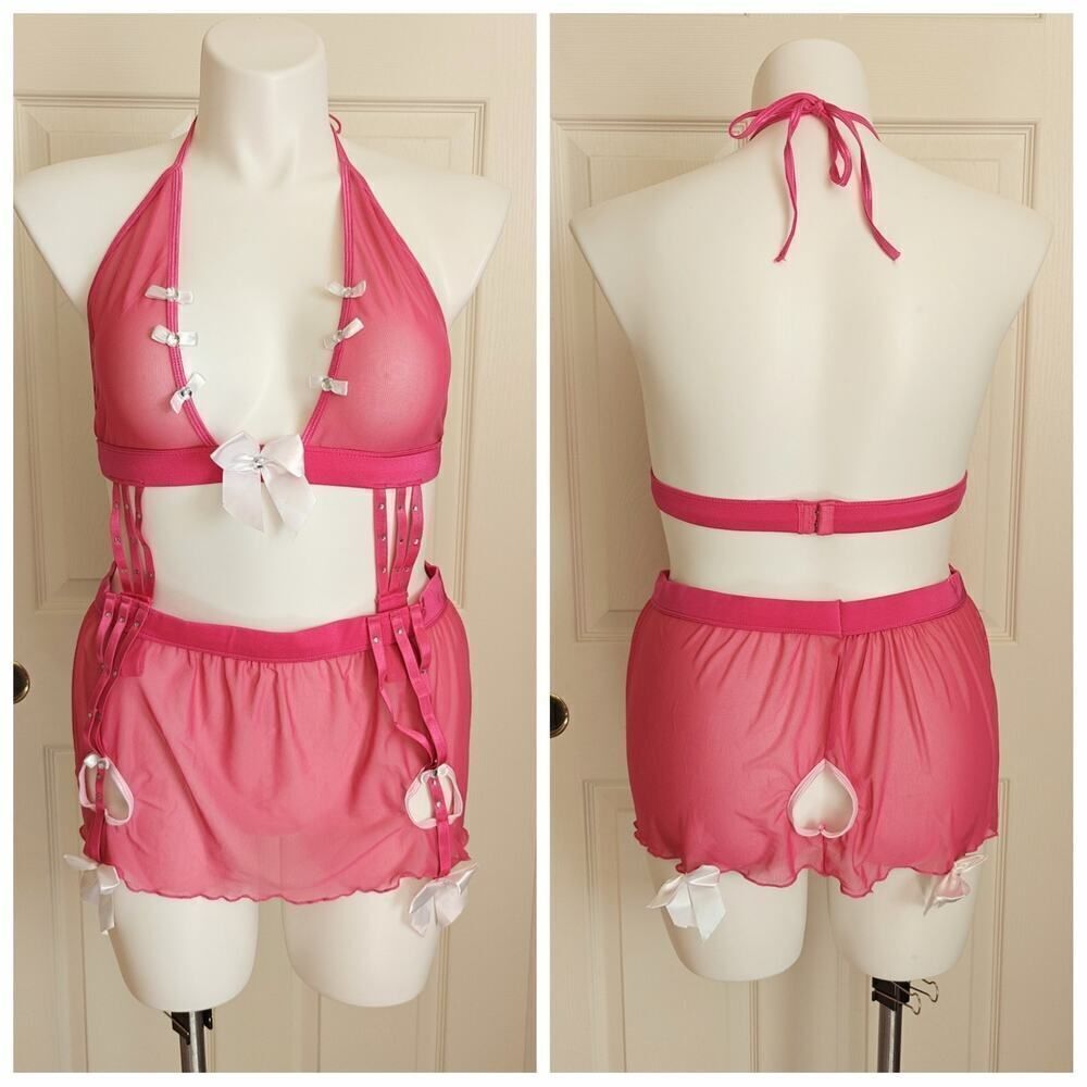 World Intimates seductive sheer mesh bow lingerie sz 3X/4X